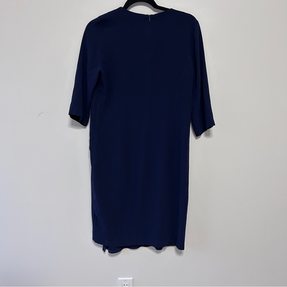 Gerard Darel Women's Size 8(40) Blue Asymmetrical Sheath Dress V-neck 3/4 Sleeve - Picture 6 of 16